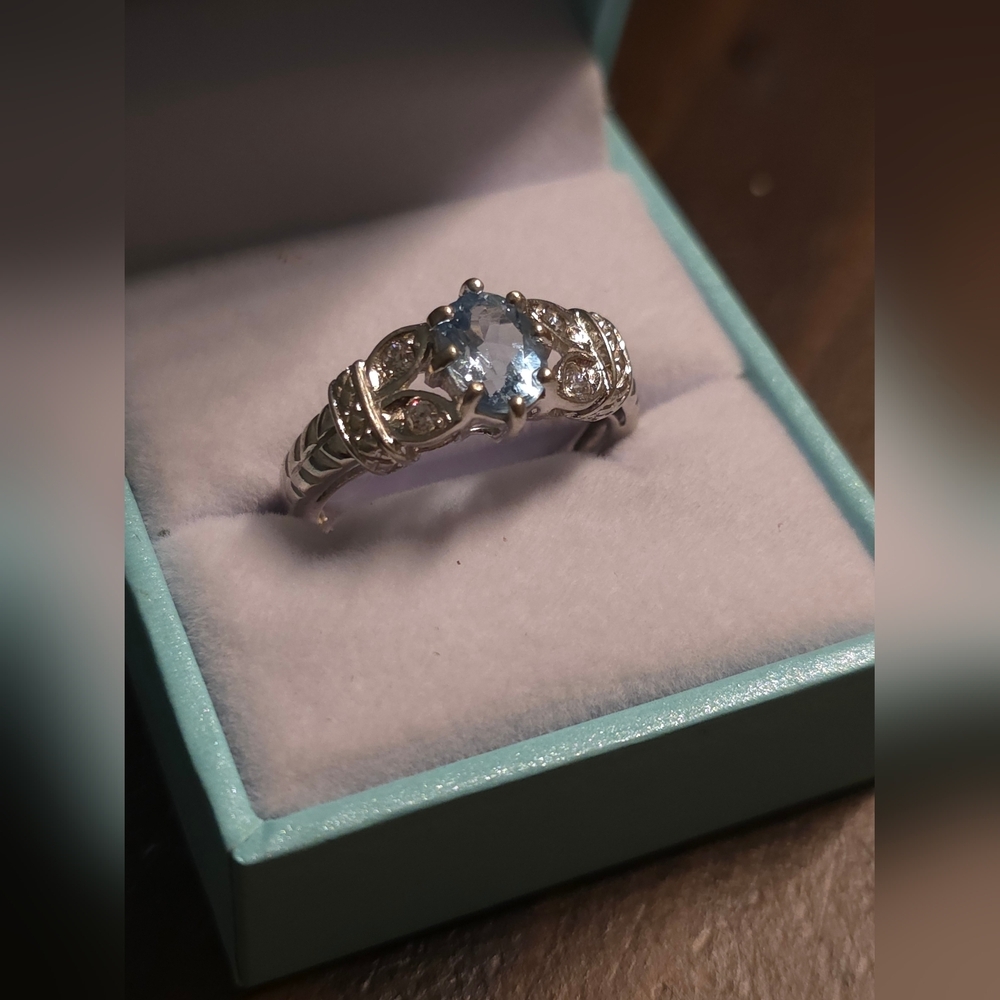 SKY BLUE TOPAZ WHITE SAPPHIRE STERLING 925 RING SIZE 8.5 With Box Shown - Picture 6 of 6
